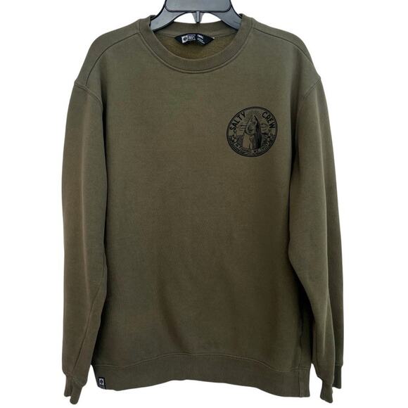 Salty Crew Men's Pullover Sweatshirt Sz S Olive Green In Fishing We Trust - Picture 3 of 8